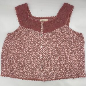 Lucky Brand Rose Mesh Embroidered Tank Top